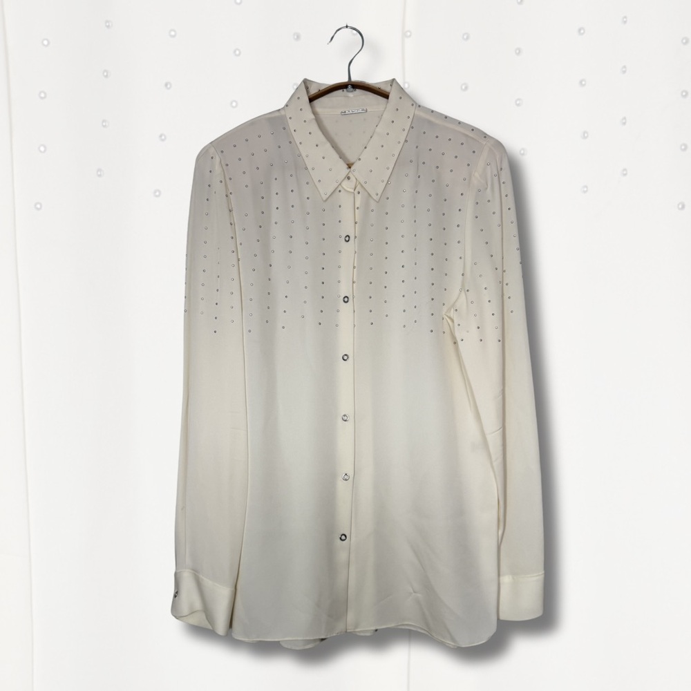 ✨ Elie Tahari 100% Silk Studded Rhinestone Blouse - Cream Ivory | Large